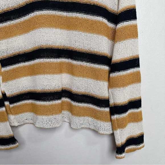 Zara Womens  Small Striped Rustic Mustard Cotton Knit Sweater - Picture 6 of 13